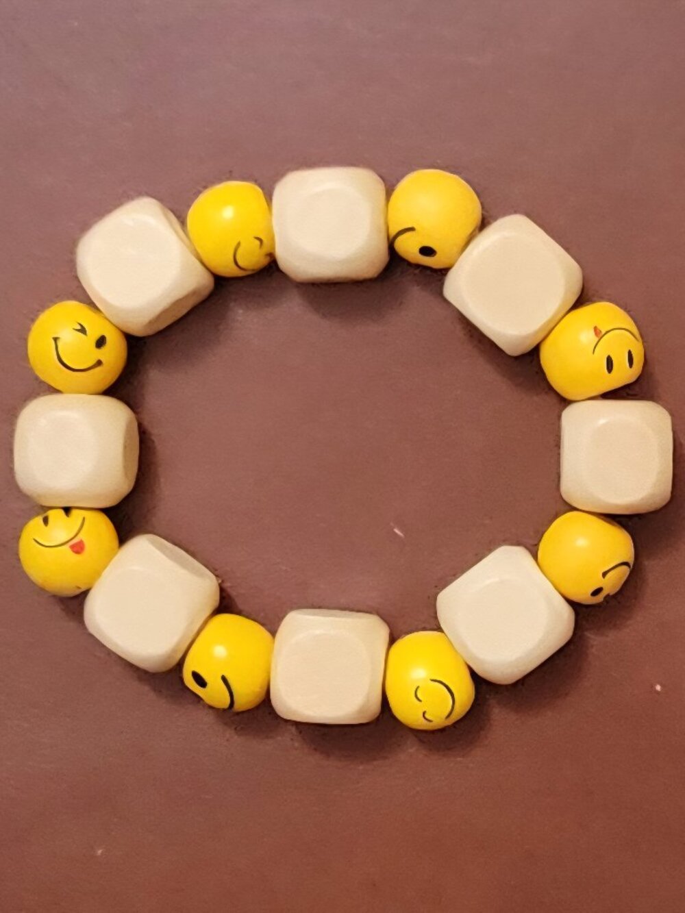Kids' Yellow and Beige Happy Face Elastic Bracelets